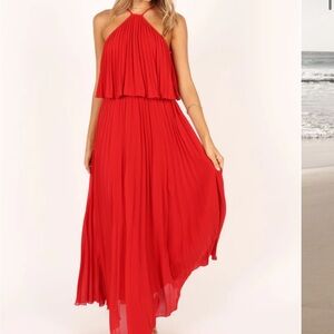 Elegant Red Halter Maxi Dress